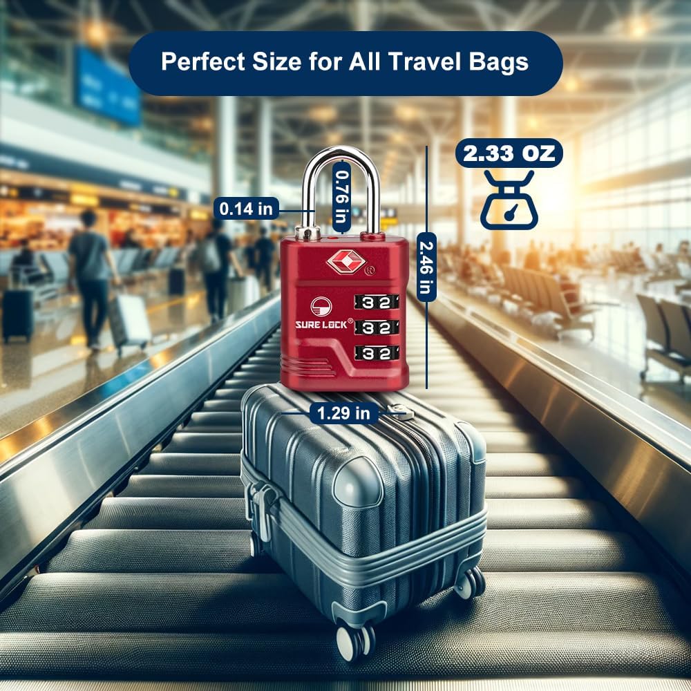SURE LOCK TSA Locks for Luggage, TSA Approved Luggage Locks with Open Alert, TSA008 Key for High