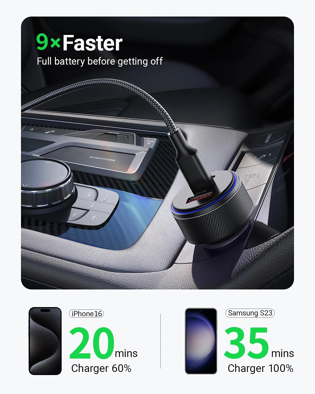 USB-C Car Charger, 3-Port 90W Fast Car Charger, Dual USB-C & USB-A Car Power Adapter, PD3.0 & QC3.0 Fast Charging for iPhone 17/16/15/14/13Pro Max, iPad, MacBook and More