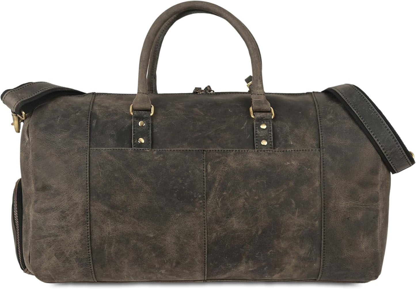 KomalC 24 Inch Leather Duffel Bags for Men and Women Full Grain Leather Travel Overnight Weekend Leather Bags Sports Gym Duffle for Men (Charcoal Black With Shoe Pocket), Brown