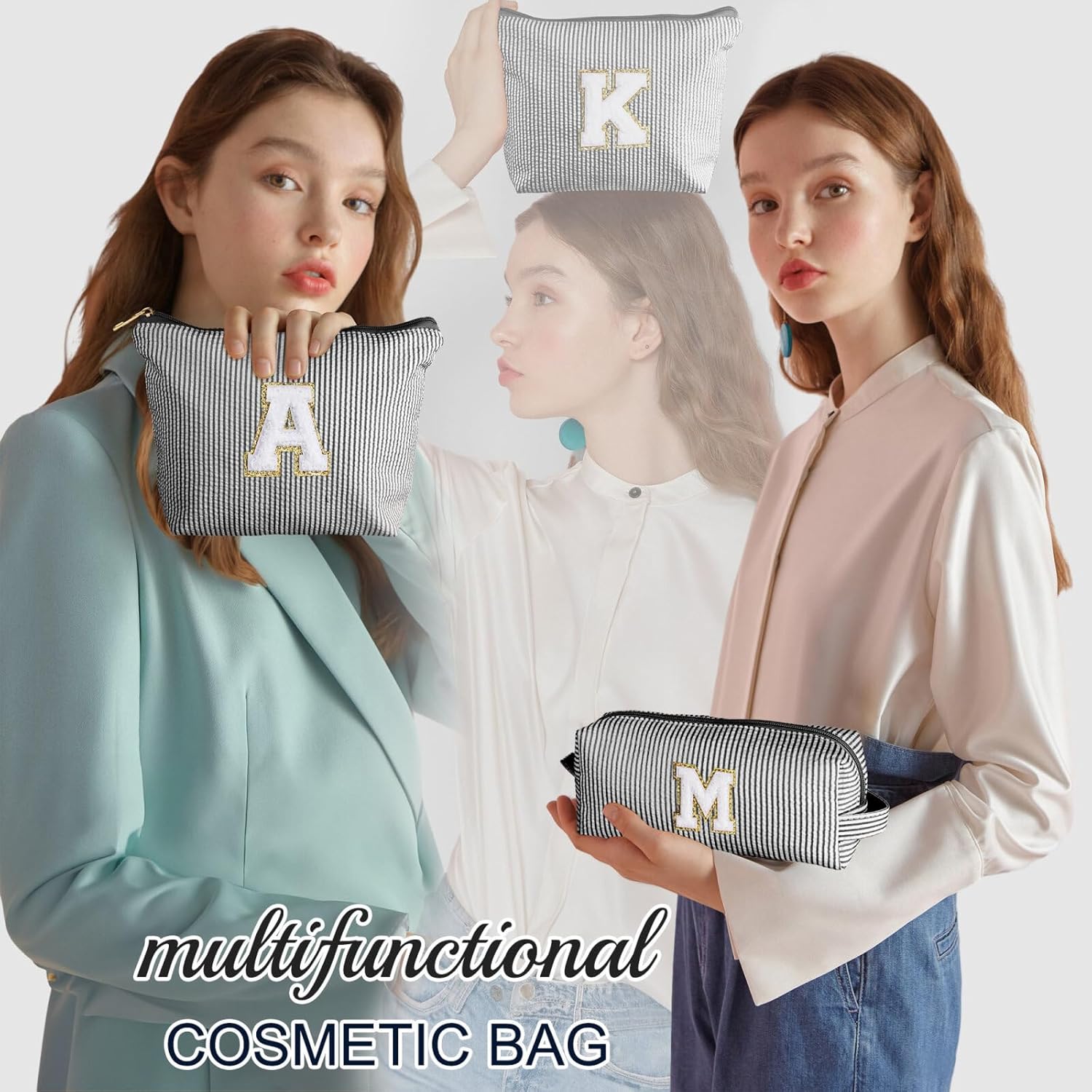 YOOLIFE Initial Cute Monogrammed Makeup Bag for Women - Personalized Birthday Gift for Teen Girl or