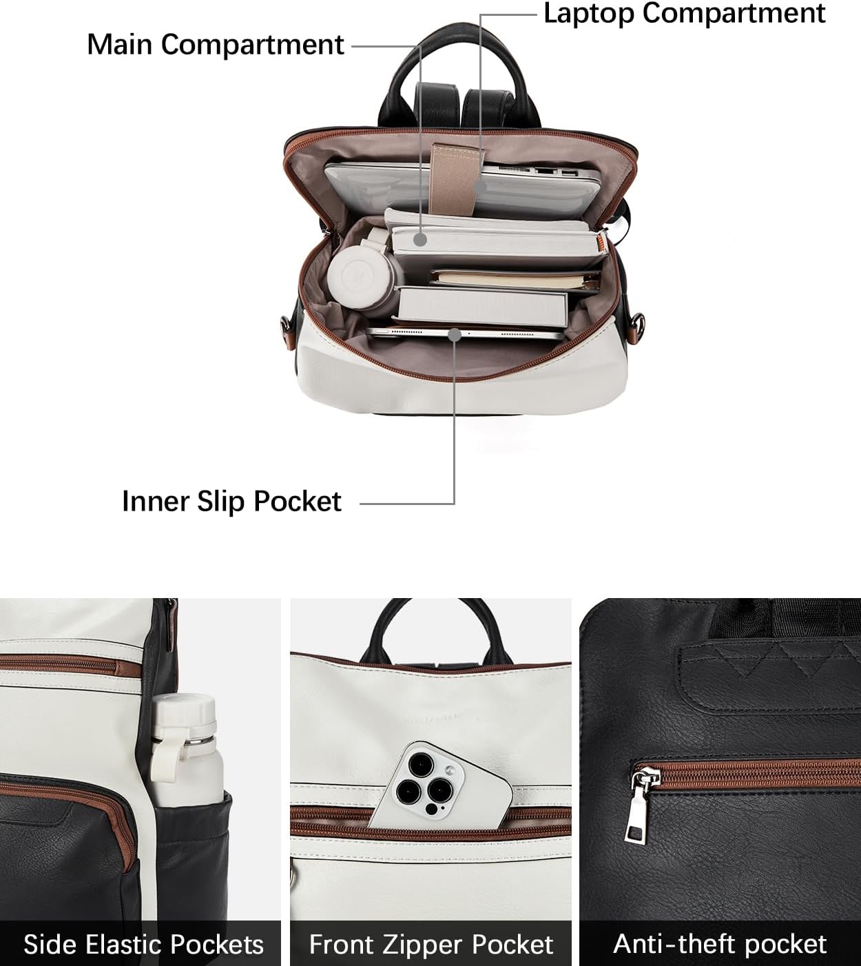 BOSTANTEN Leather Laptop Backpack for Women Designer Travel Backpack with Laptop Compartment Ladies