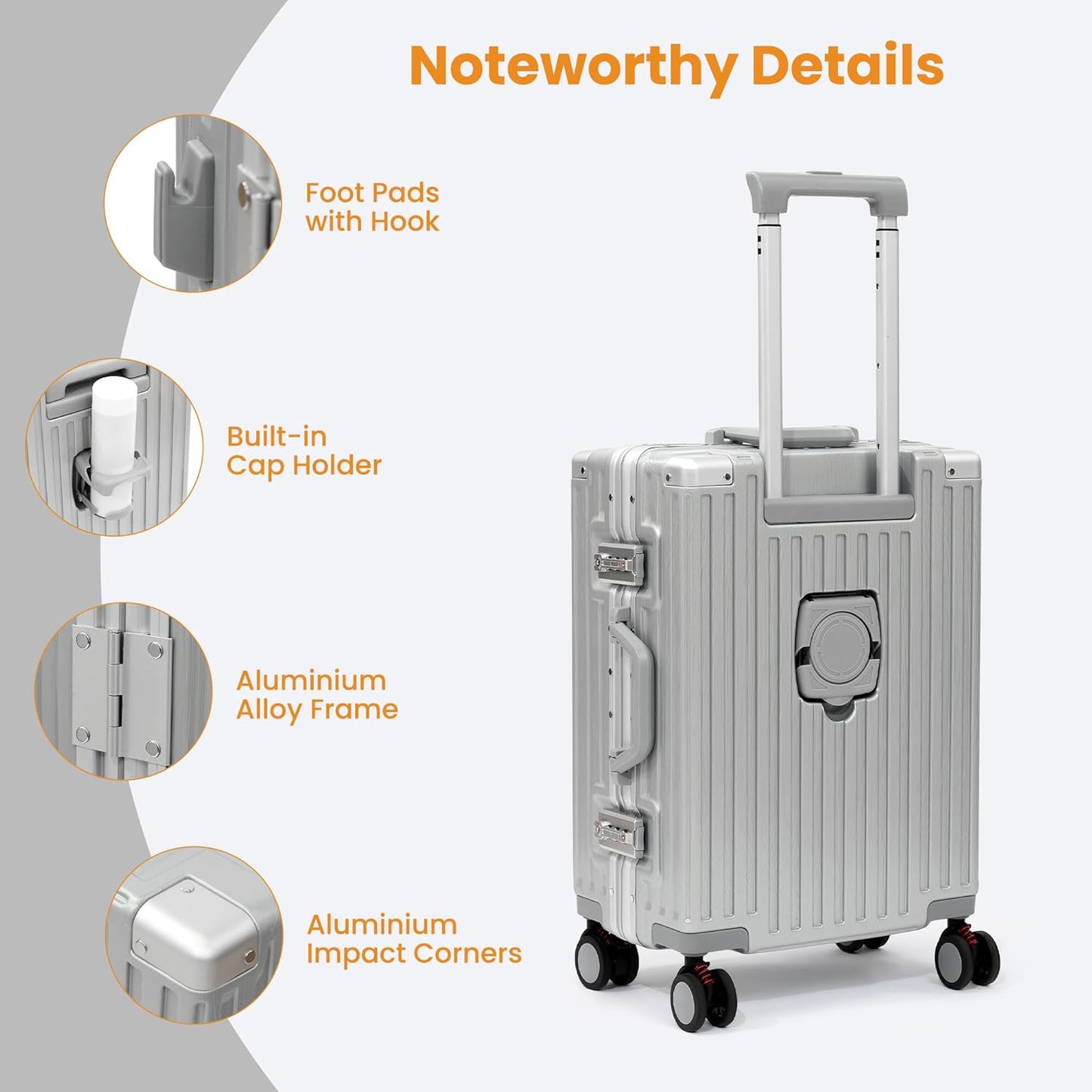 26 Inch Checked Luggage with Spinner Wheels, No Zipper Aluminum Frame Hard Shell Suitcases with TSA