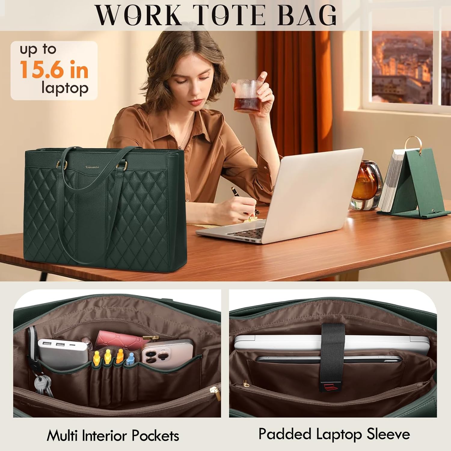RAINSMORE Laptop Bag for Women 15.6 Inch Work Tote Bags Leather Laptop Tote Professional Laptop
