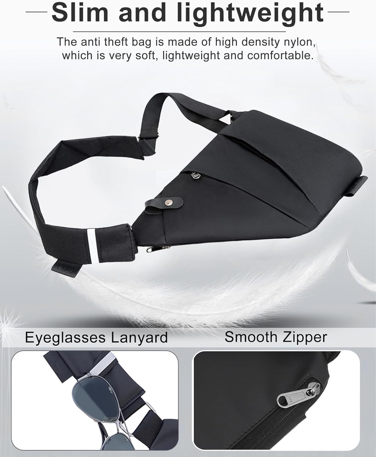 Anti Theft Travel Bag,Slim Sling Bag, Crossbody Purse Bags for Women Men