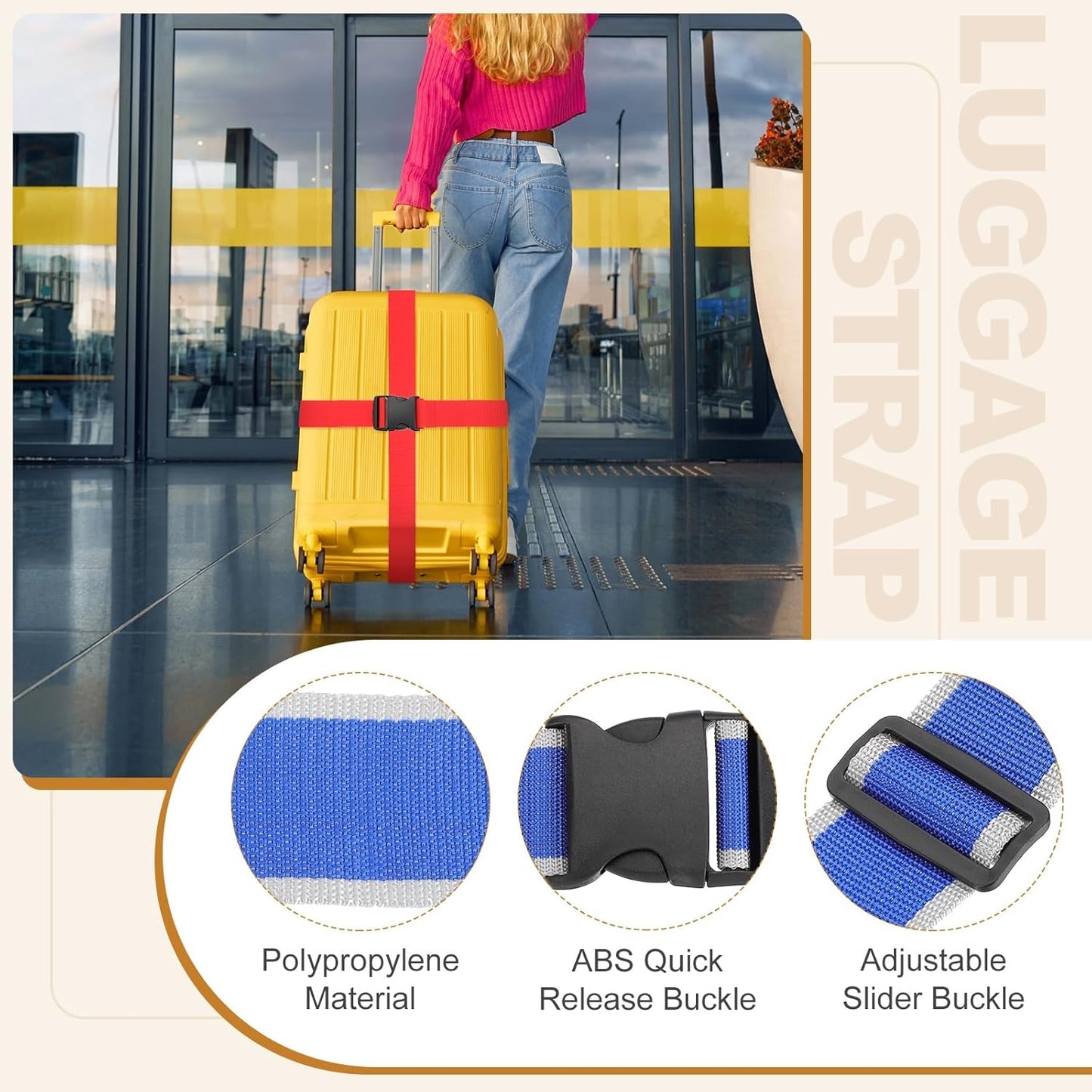 MECCANIXITY Luggage Straps with Quick-Release Buckle Adjustable Suitcase Belt Strap for Suitcase Briefcase Backpack Travel, Gray-Blue, Pack of 4