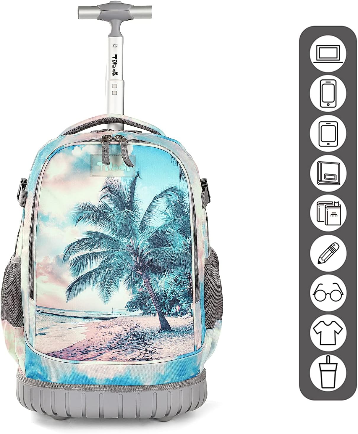 Tilami Rolling Backpack 19 inch Wheeled Cute LAPTOP Boys Girls Travel School Student Trip (Seaside)