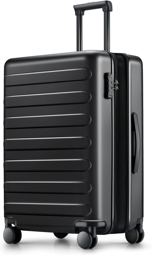 NINETYGO Medium Checked Luggage 24 Inch, Checking In Luggage with Smooth Spinner Wheels, Expandable, Hard Shell PC Suitcase, Lightweight Travel Luggage, TSA Approved (Black, Rhine Max)