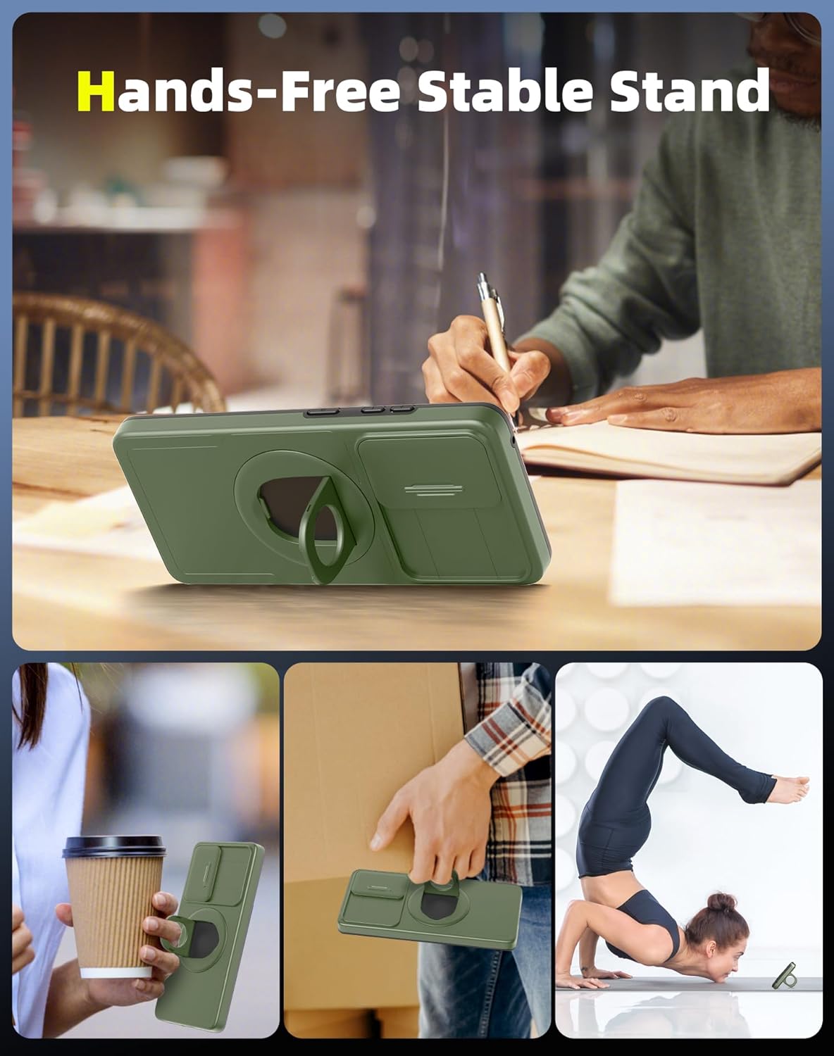 for Samsung Galaxy S22 Plus Case Magnetic Compatible with MagSafe Wireless Charging,with Screen Protector,for S22+Plus Case with Stand Ring+Camera Cover Shockproof Heavy Duty Protection Green