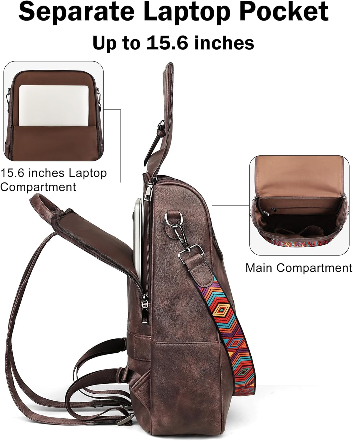 FADEON Laptop Backpack for Women Leather Travel Backpack with Laptop Compartment, Designer Ladies