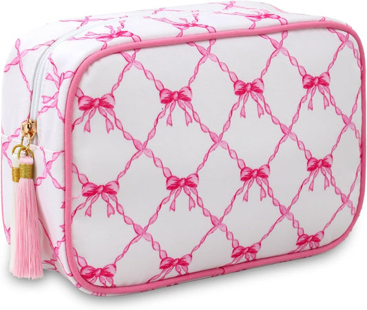 Stripe Makeup Bag Travel Cosmetic Bag Organizer Tassel Toiletry Bag Large Canvas Zipper Pouch and Accessories Storage Bag for Women