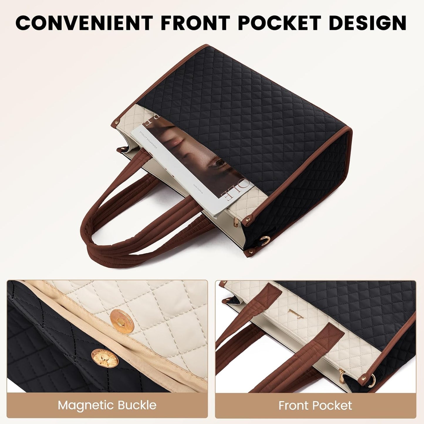 LOVEVOOK Laptop Tote Bag for Women,Canvas Work Tote Bag for Women with Clutch Purse,15.6 Inch Computer Briefcase Bag,Professional Teacher Business Office,Lightweight Shoulder Travel