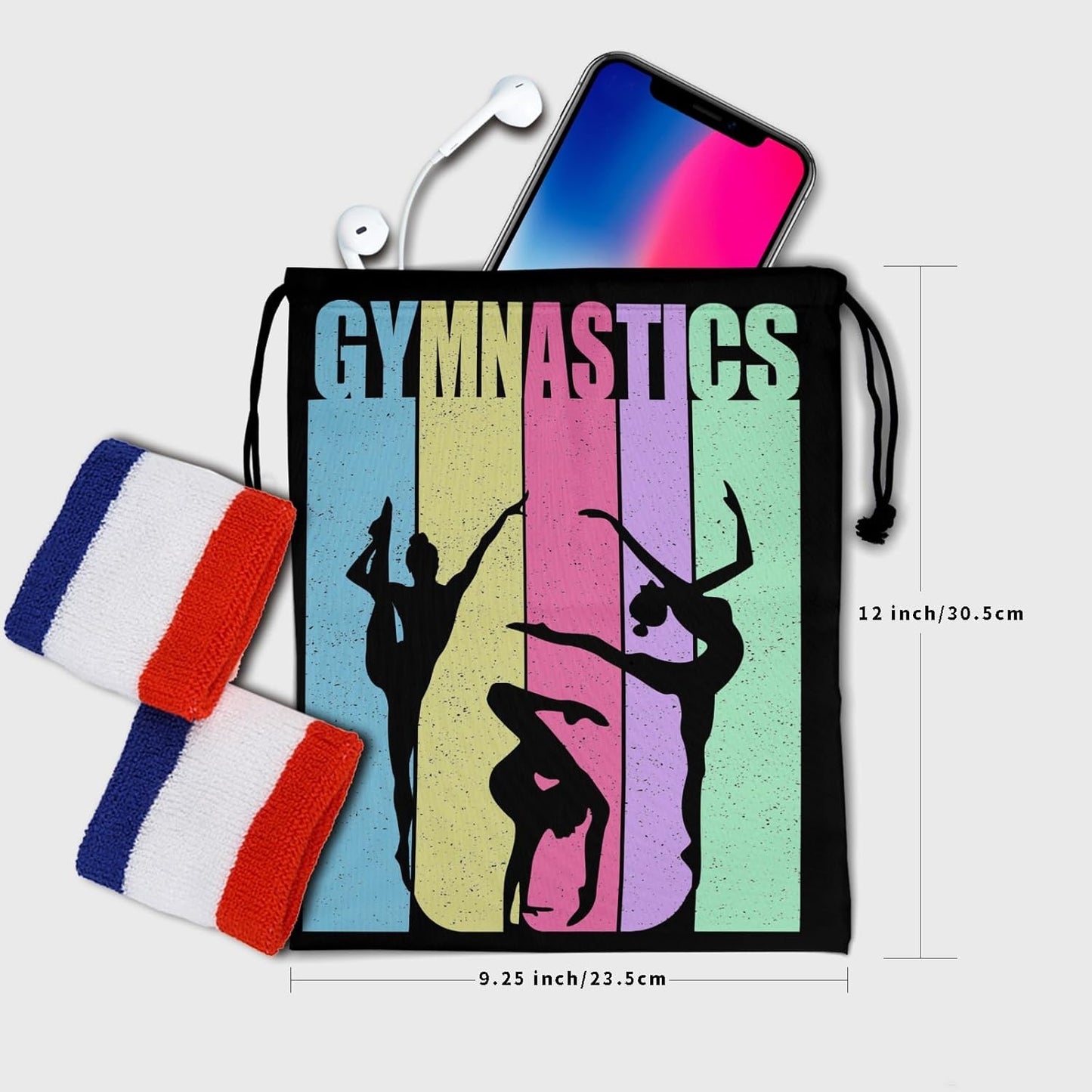 Vintage Colorful Gymnastics Grip Bag Gymnast Women Gym Drawstring Bag Decor Athlete String Bag