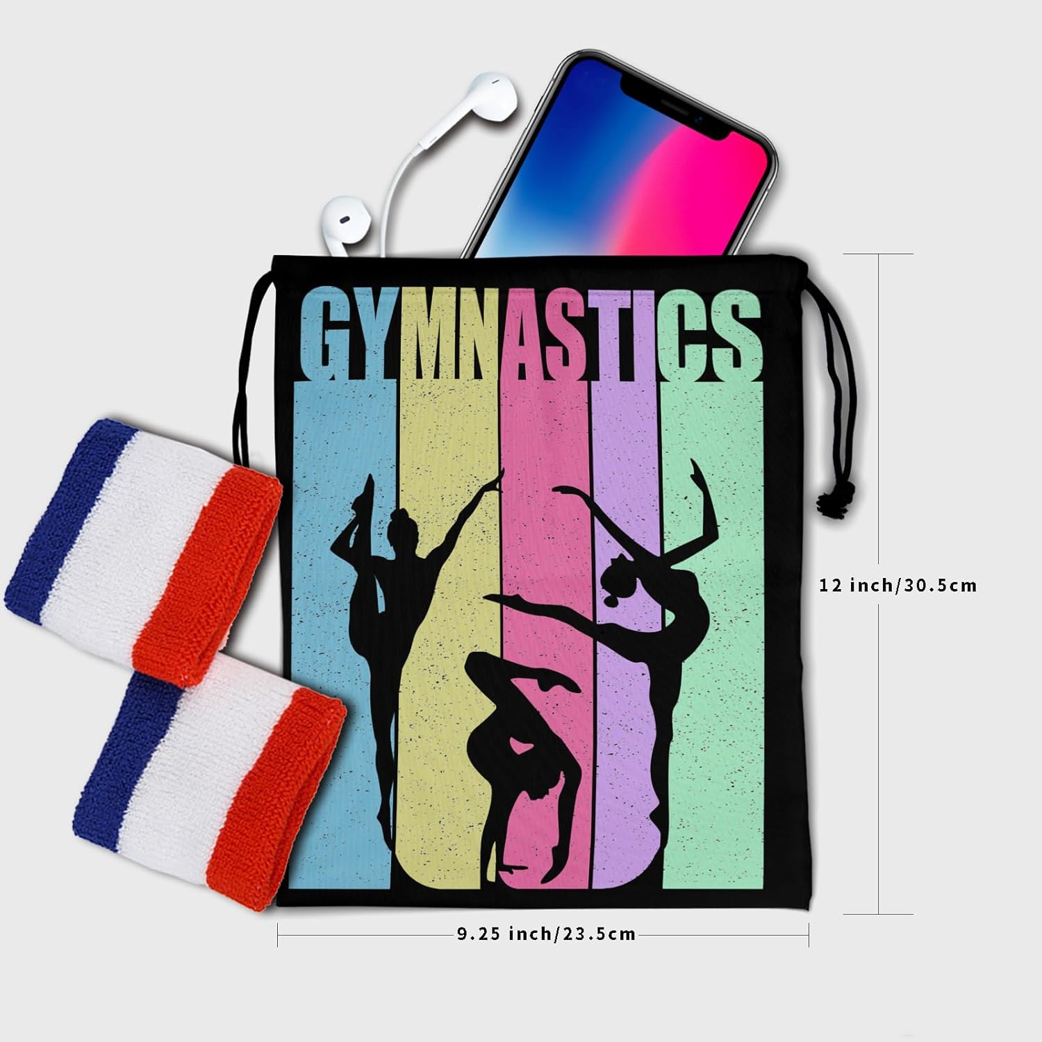 Vintage Colorful Gymnastics Grip Bag Gymnast Women Gym Drawstring Bag Decor Athlete String Bag