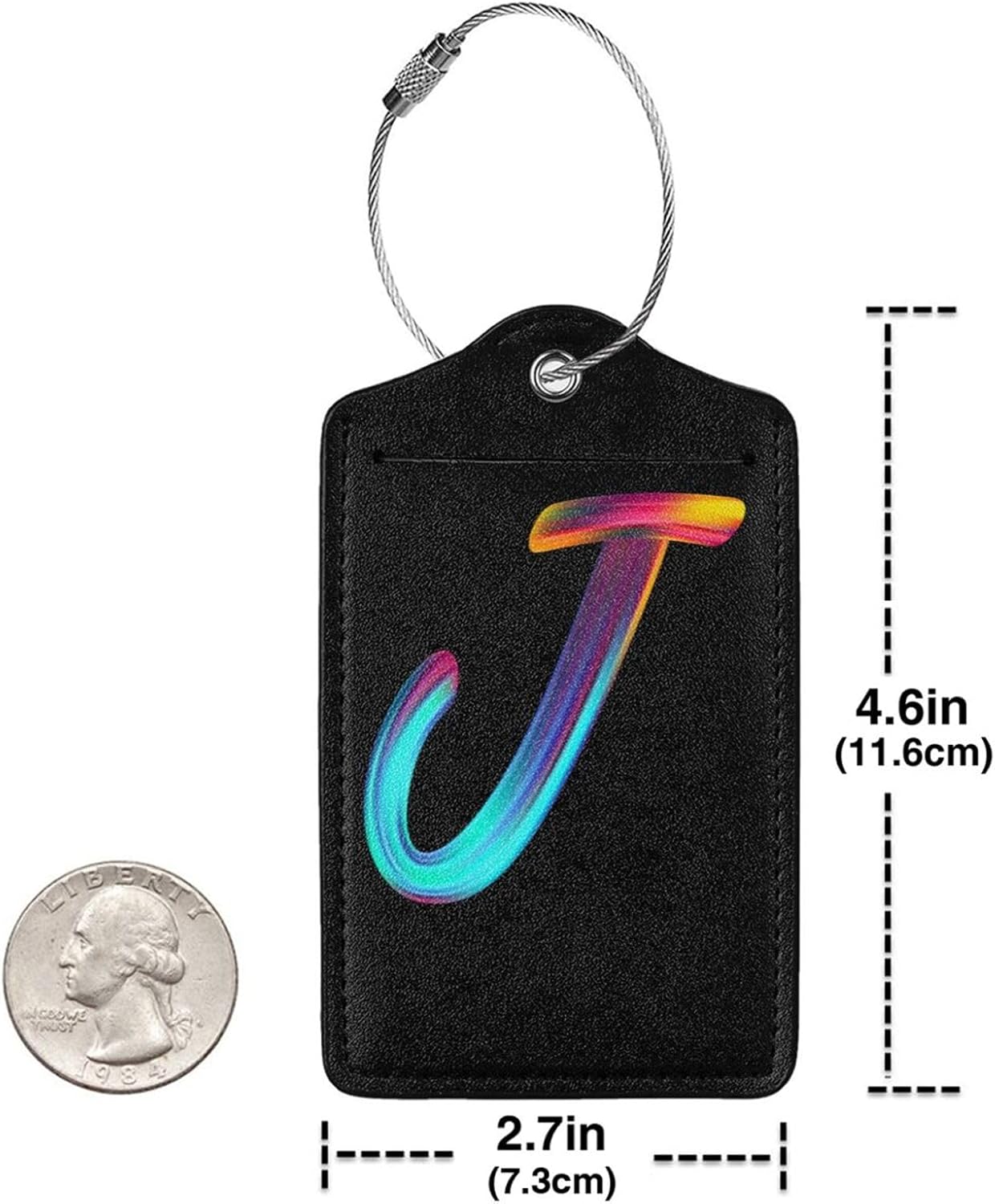 2 Pack Initial Luggage Tags for Suitcase, Colorful Letter Design Cruise Name Bag Tags, Novelty Baggage Identifiers with Full Privacy Cover, Leather ID Label for Women Men Kids Travel, Rainbow Letter J
