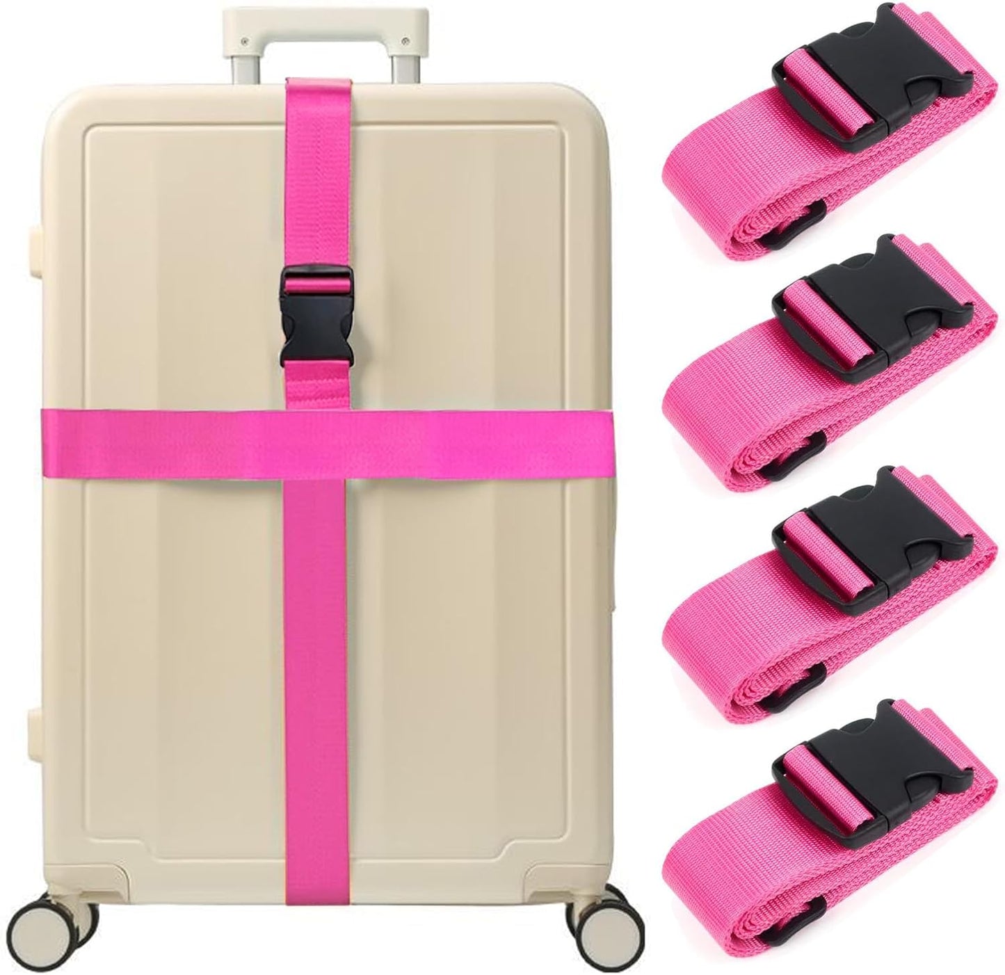 4PCS Luggage Straps for Suitcases & 2PCS Tags Set for Easy Identification,Travel Accessories for Safety,Luggage Strap for Travel Suitcase & Bag Closure,Rose Red