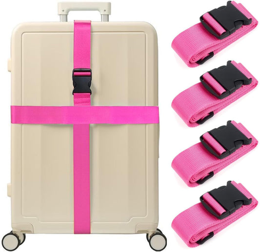 4PCS Luggage Straps for Suitcases & 2PCS Tags Set for Easy Identification,Travel Accessories for Safety,Luggage Strap for Travel Suitcase & Bag Closure,Rose Red