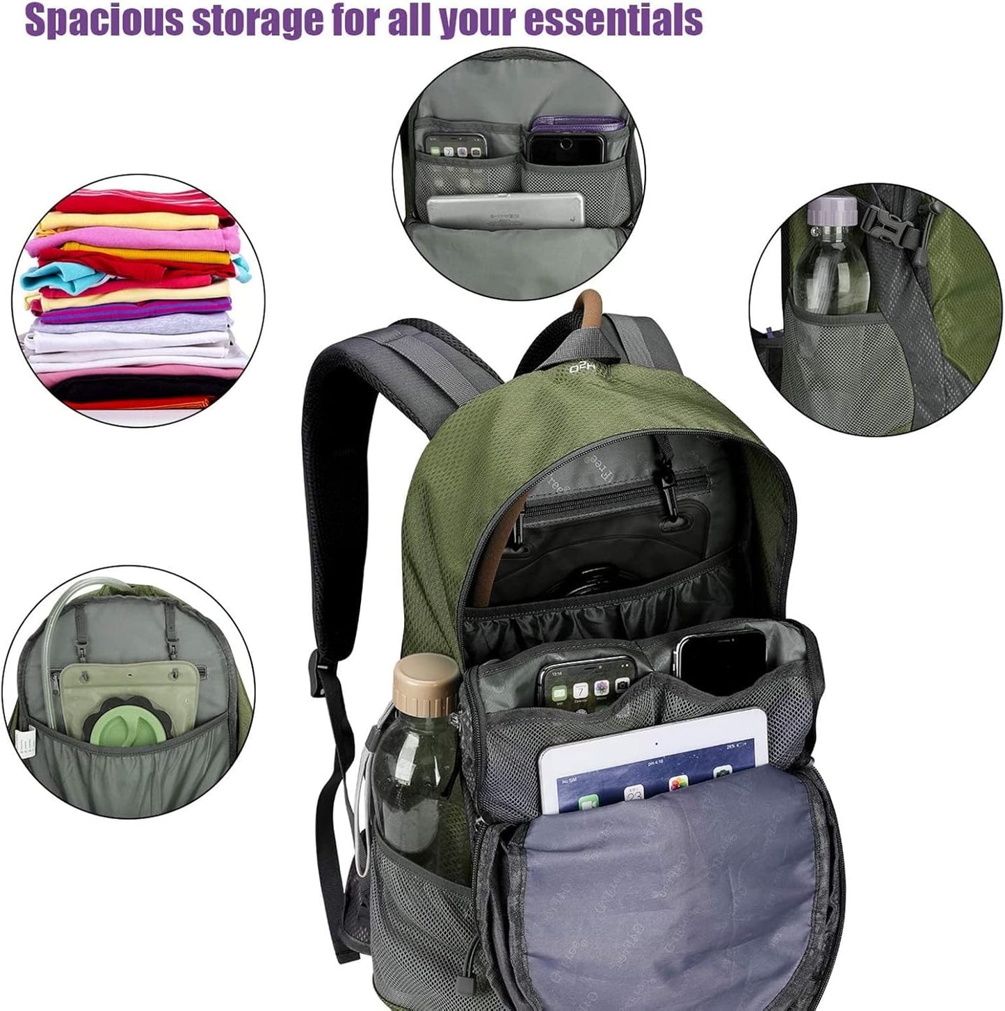 G4Free 35L Hiking Backpack Water Resistant Outdoor Sports Travel Daypack Lightweight with Rain Cover for Women Men (Army Green)