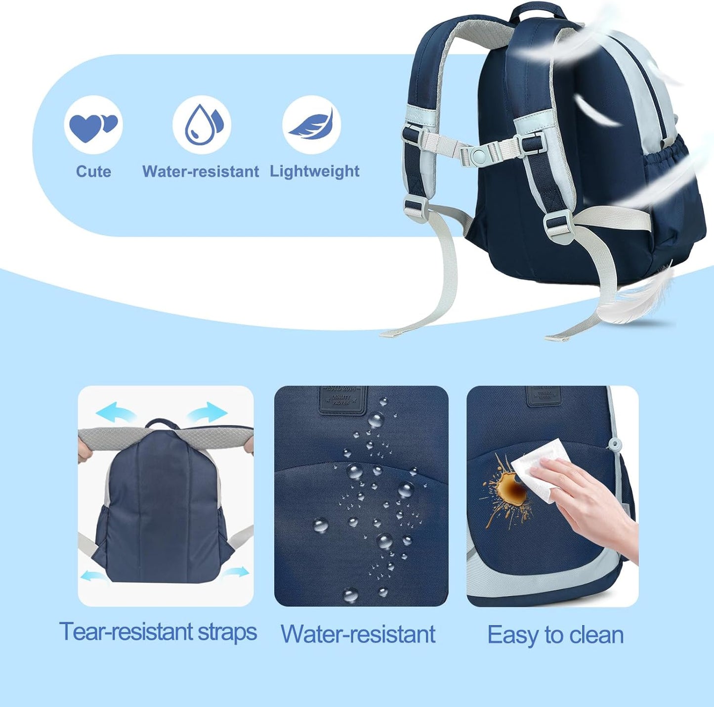 CAMTOP Toddler Backpack for Boys Girls 2-4, Kids Backpacks for Kindergarten Preschool, 12" H Small Bookbag for Daycare Travel (Navy)