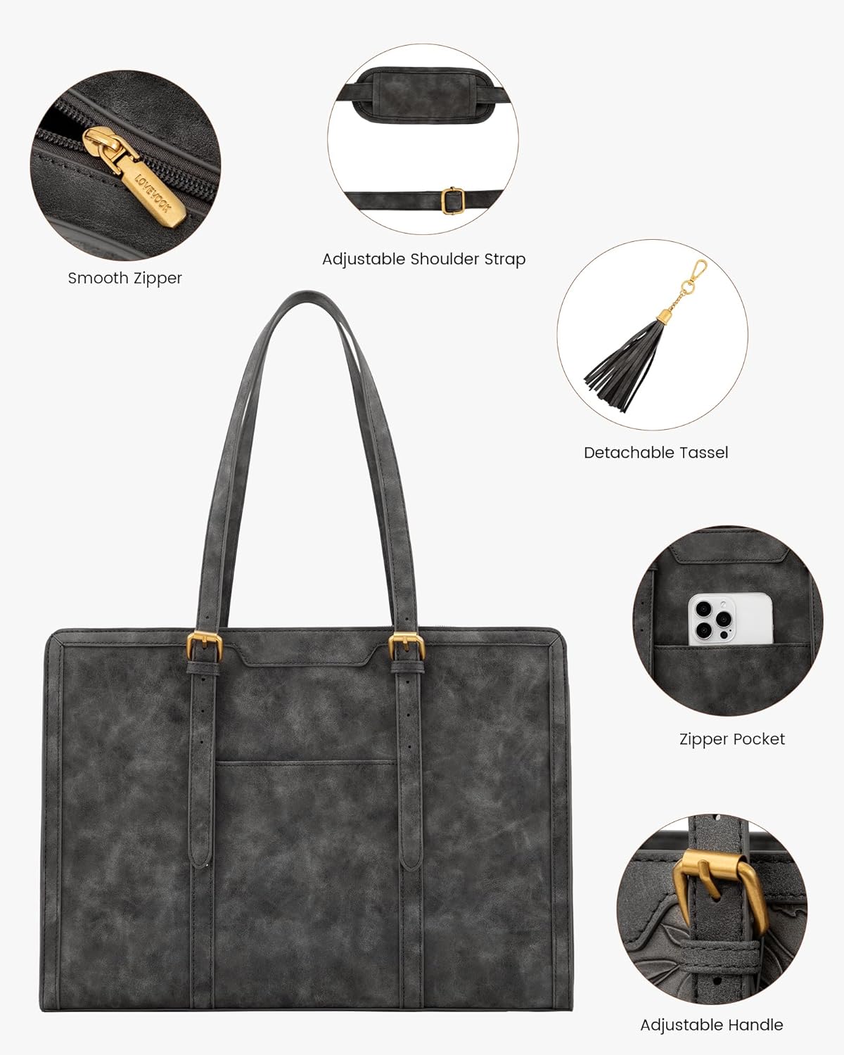 LOVEVOOK Laptop Bag for Women Vintage Leather Work Tote 15.6 inch Large Capacity Computer bag with Clutch Purse for Office, Travel, School, Casual