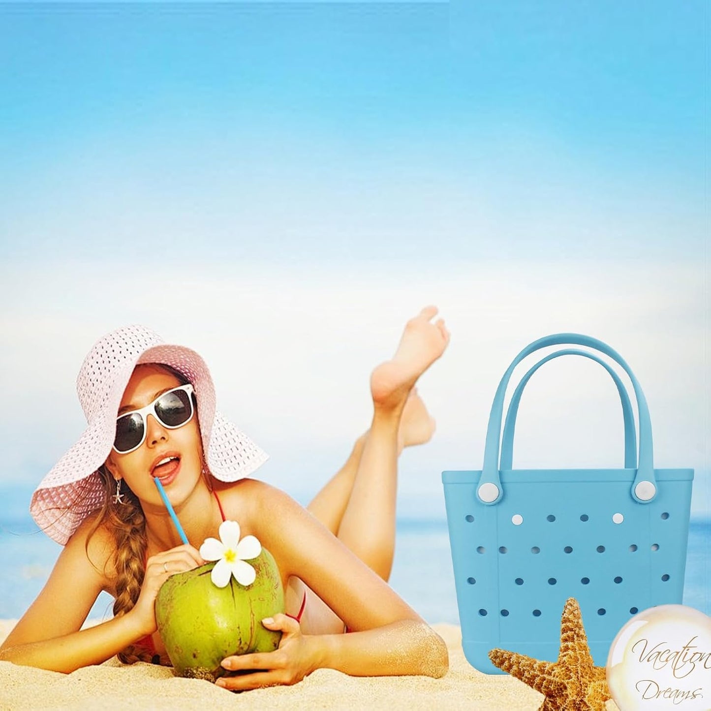 Tote Bag for Women - Large Rubber Beach Bag, Medium Waterproof Sandproof Travel Tote Bags for Beach Outdoor Sports