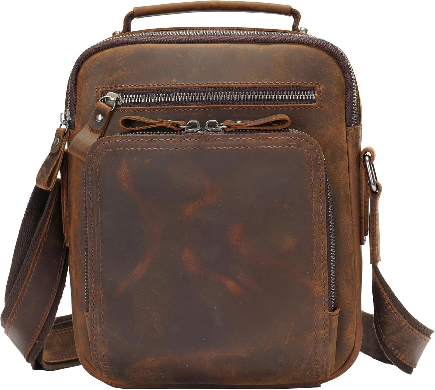 KPYWZER Genuine Leather Shoulder Bag Small Men Messenger Pack Handbag Sling Crossbody Bag Man Purse