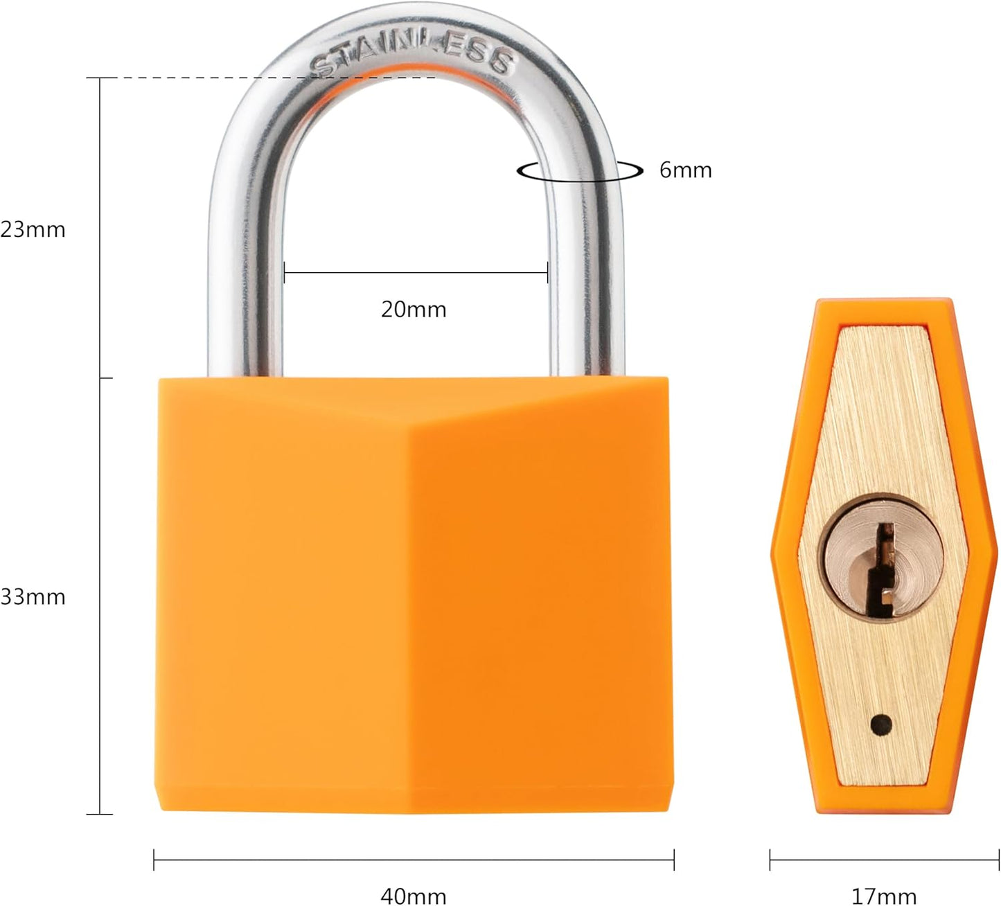 4-Pack Keyed Alike Locks, Orange Covered Brass Keyed Padlock with Stainless Steel Shackle, 1-9/16 Inch Lock Body, Rustproof Locks for Luggage Gate Fence Hasp Cabinet Toolbox Gym School Locker