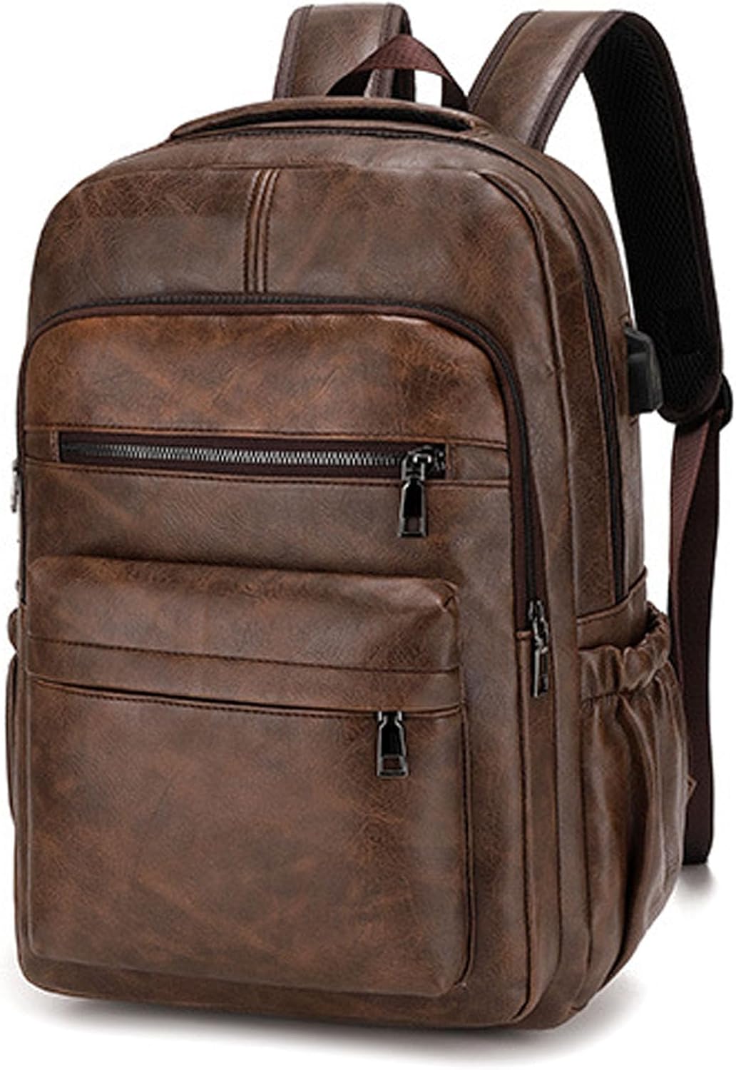 Vintage Leather Waterproof Backpack for Men 16" Laptop Bag Casual Daypack Business Travel Rucksack (Brown)