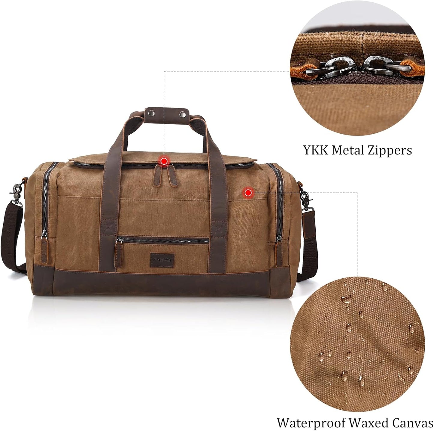 Polare 23" Waxed Canvas Cowhide Leather Travel Duffle Bag 42L Duffel Bag Waterproof Overnight Carry on Luggage Sport Weekender Bag For Men (Brown-23")