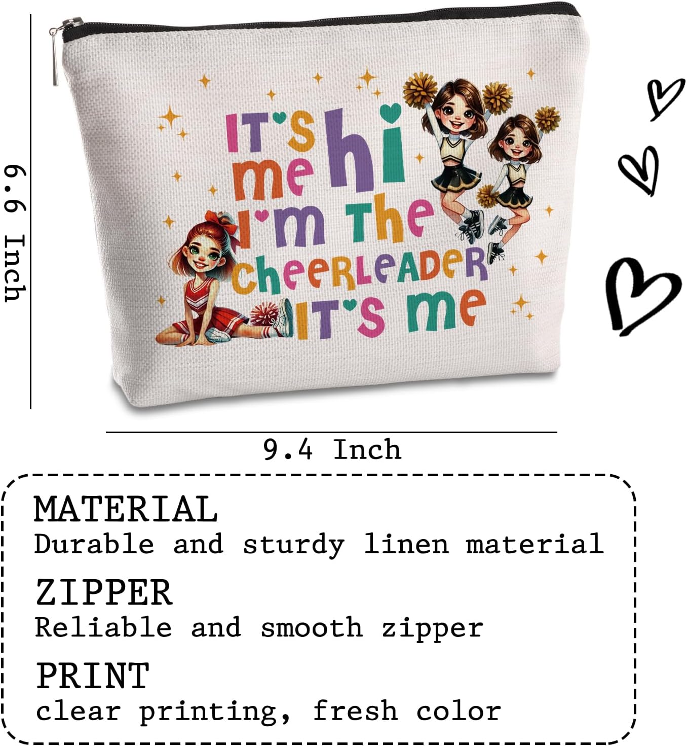 Cheerleader Gifts For Women Makeup Bag It's Me Hi I'm the Cheerleader Cosmetic Bag Cheerleading Stuff Travel Zipper Pouch Christmas Graduation Birthday Gifts for Cheerleaders Cheer Coach
