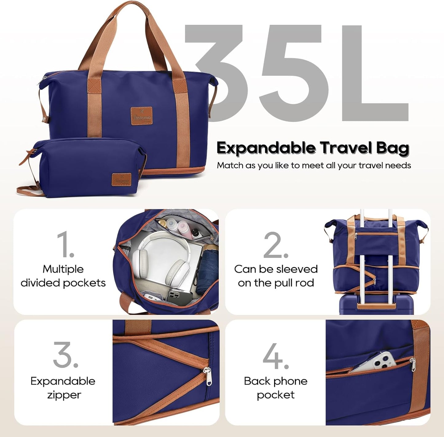 imiomo Carry on Luggage Airline Approved with TSA Lock, Hard Shell 20 Inch Travel Carry-on Suitcase with Spinner Wheels and Charging Port, Navy