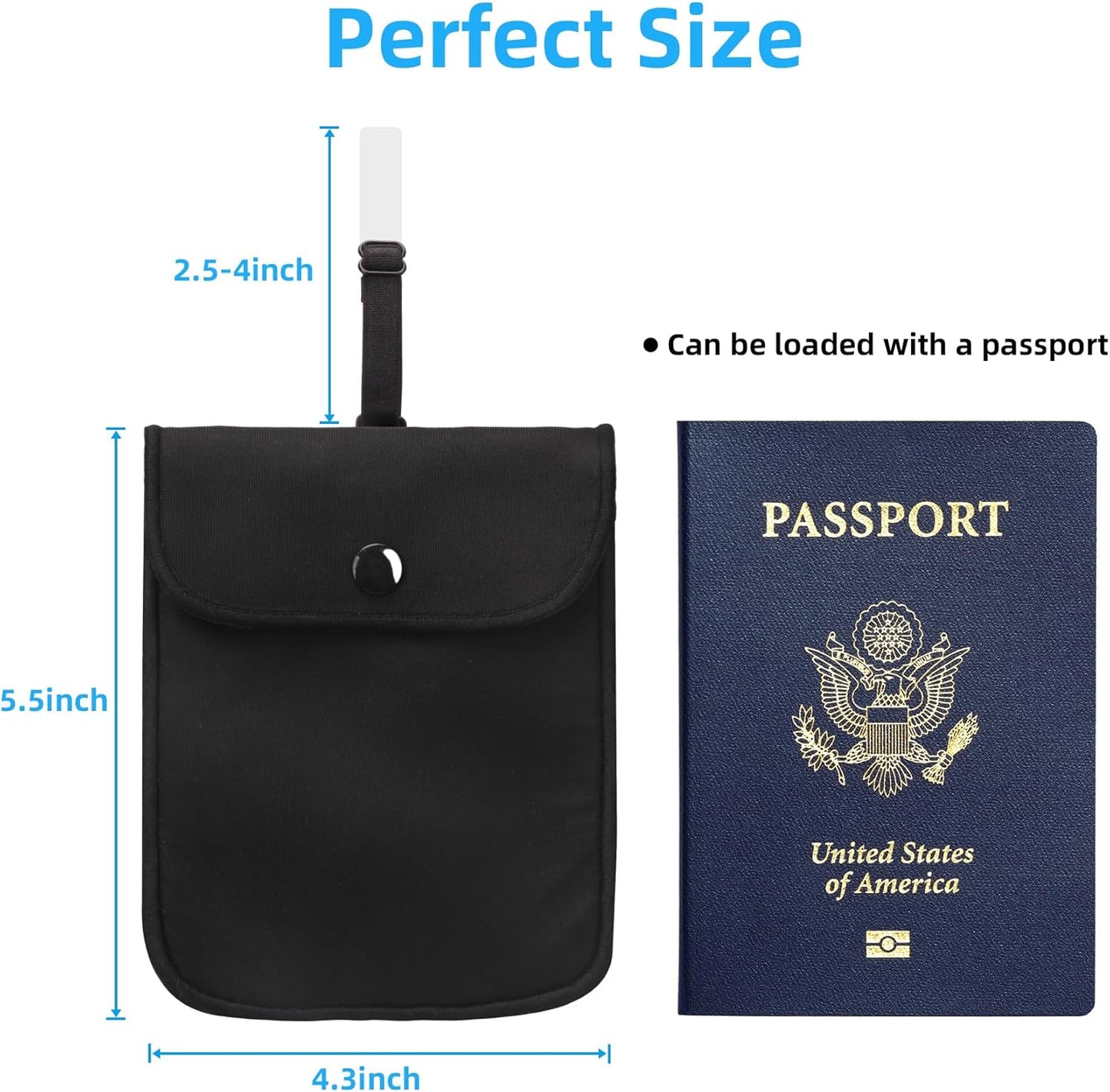 Bra Wallet Women Travel with Adjustable Elastic strap and Lanyard, Perfect Hidden Secret Pocket Protect Your Passport Credit Cards Valuables (Large Black)
