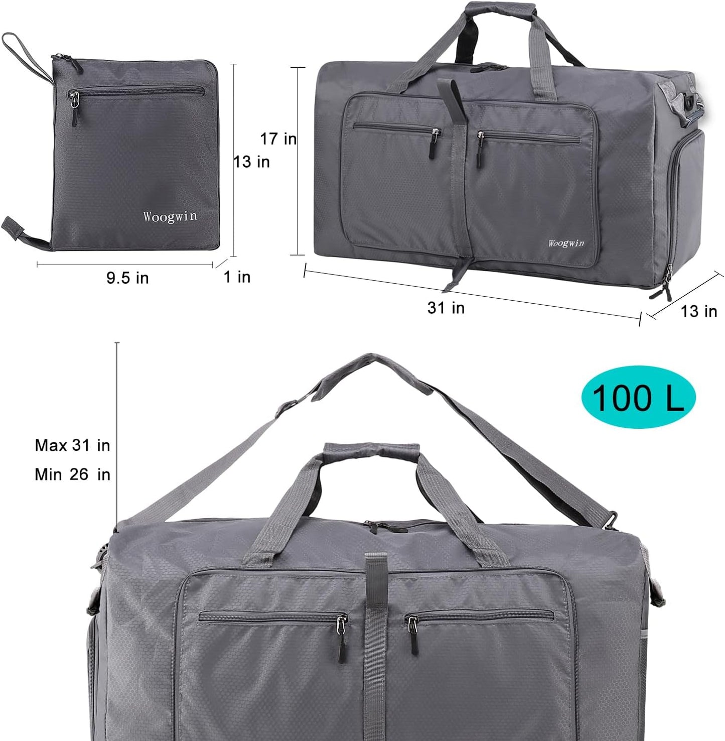 Woogwin Travel Duffel Bag Large Foldable Waterproof Overnight Bag for Beach Swim Bags Pool Sports