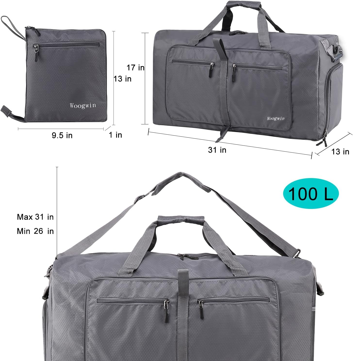 Woogwin Travel Duffel Bag Large Foldable Waterproof Overnight Bag for Beach Swim Bags Pool Sports