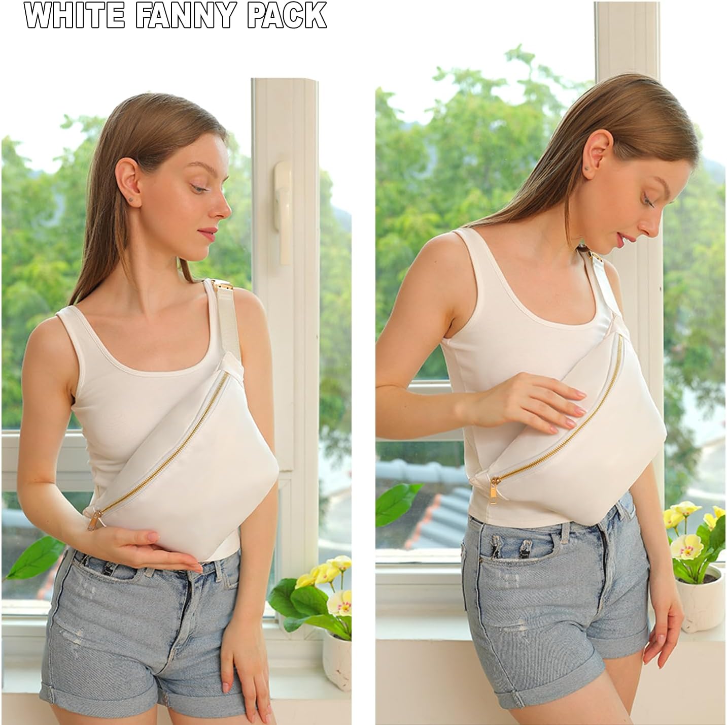 Fanny Pack Travel Waist Belt Nylon Crossbody Bag for Women (White)