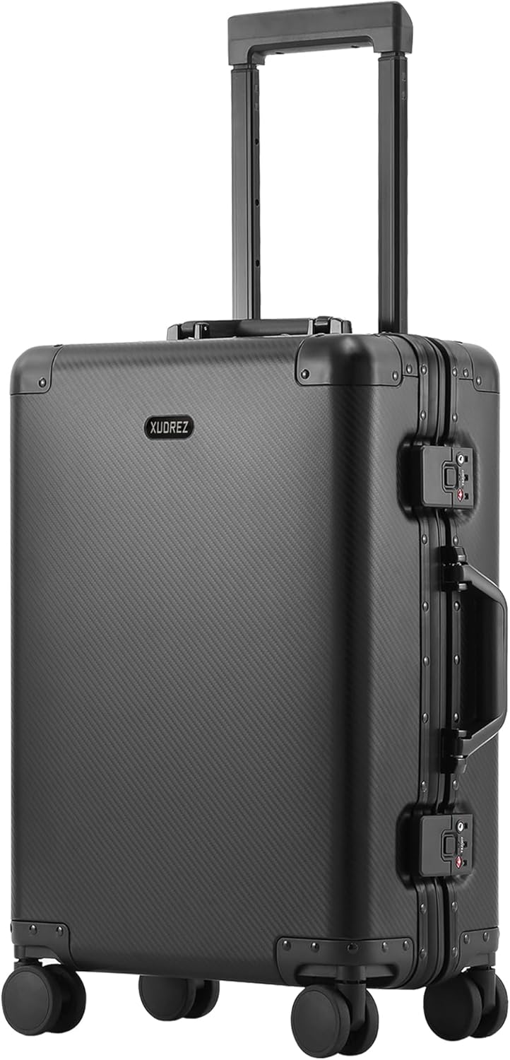 YYW Aluminum Carry-On Luggage Airline Approved Lightweight Suitcase with TSA Lock and Silent Wheels, Hardshell Spinner Business Travel (black, 20in)