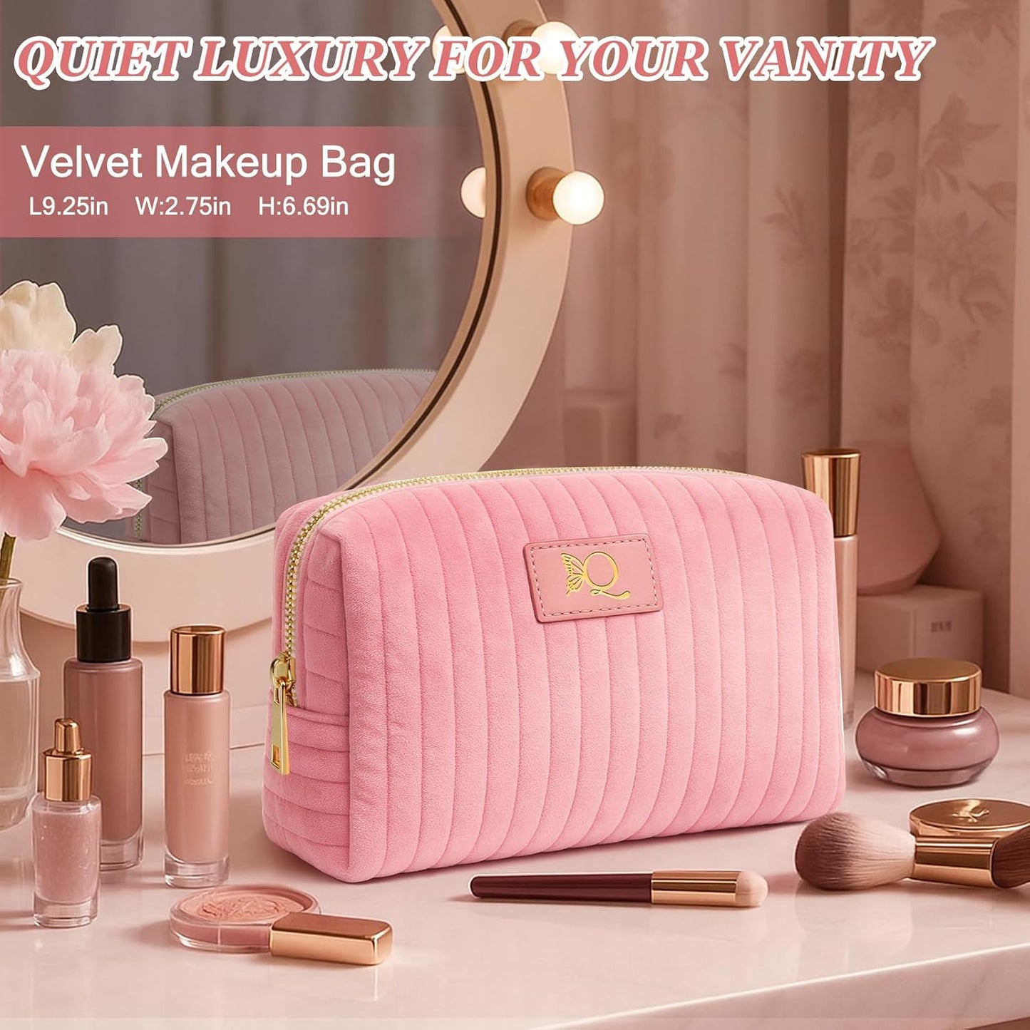 Monogrammed Make Up Bags for Women,Personalized Cosmetic Bags Women,Small Quilted Makeup Pouch,Cute