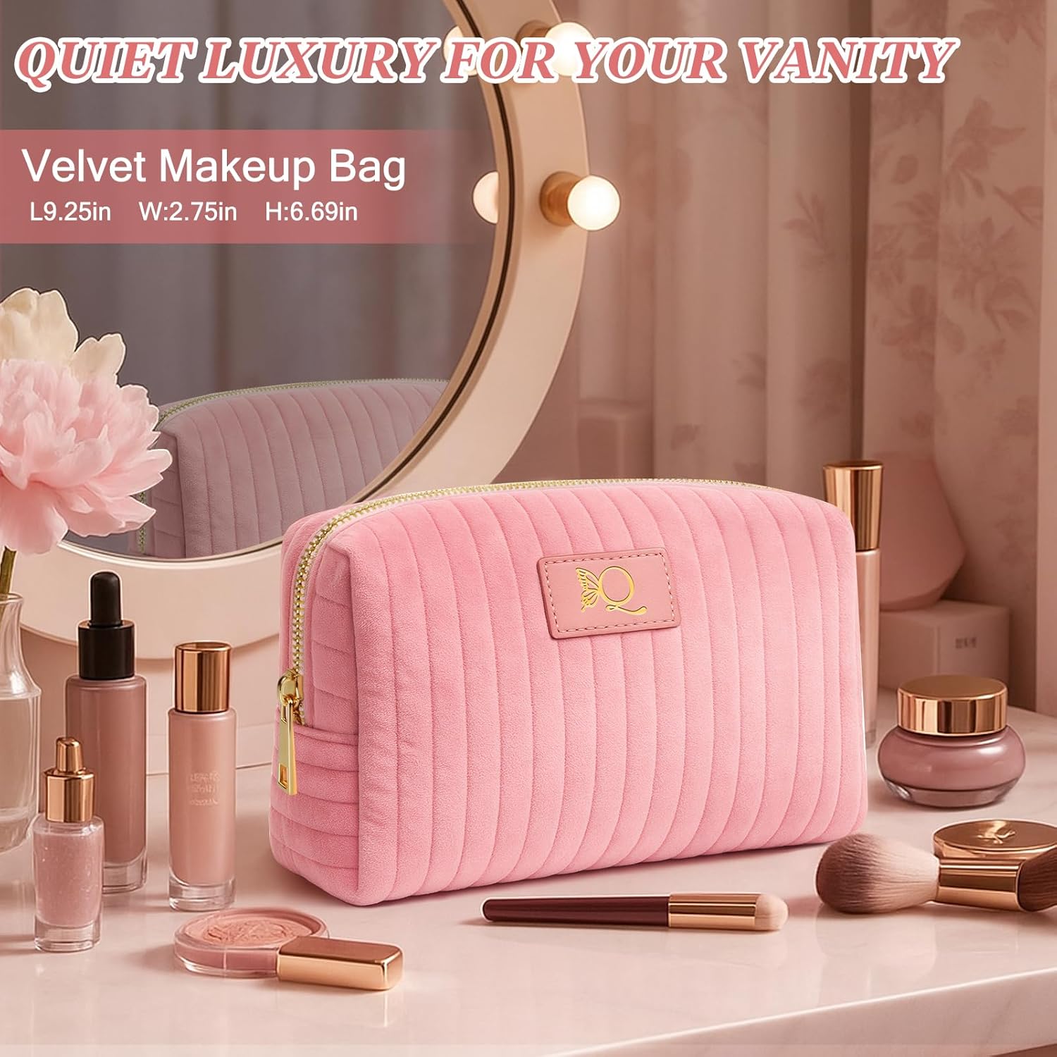 Monogrammed Make Up Bags for Women,Personalized Cosmetic Bags Women,Small Quilted Makeup Pouch,Cute