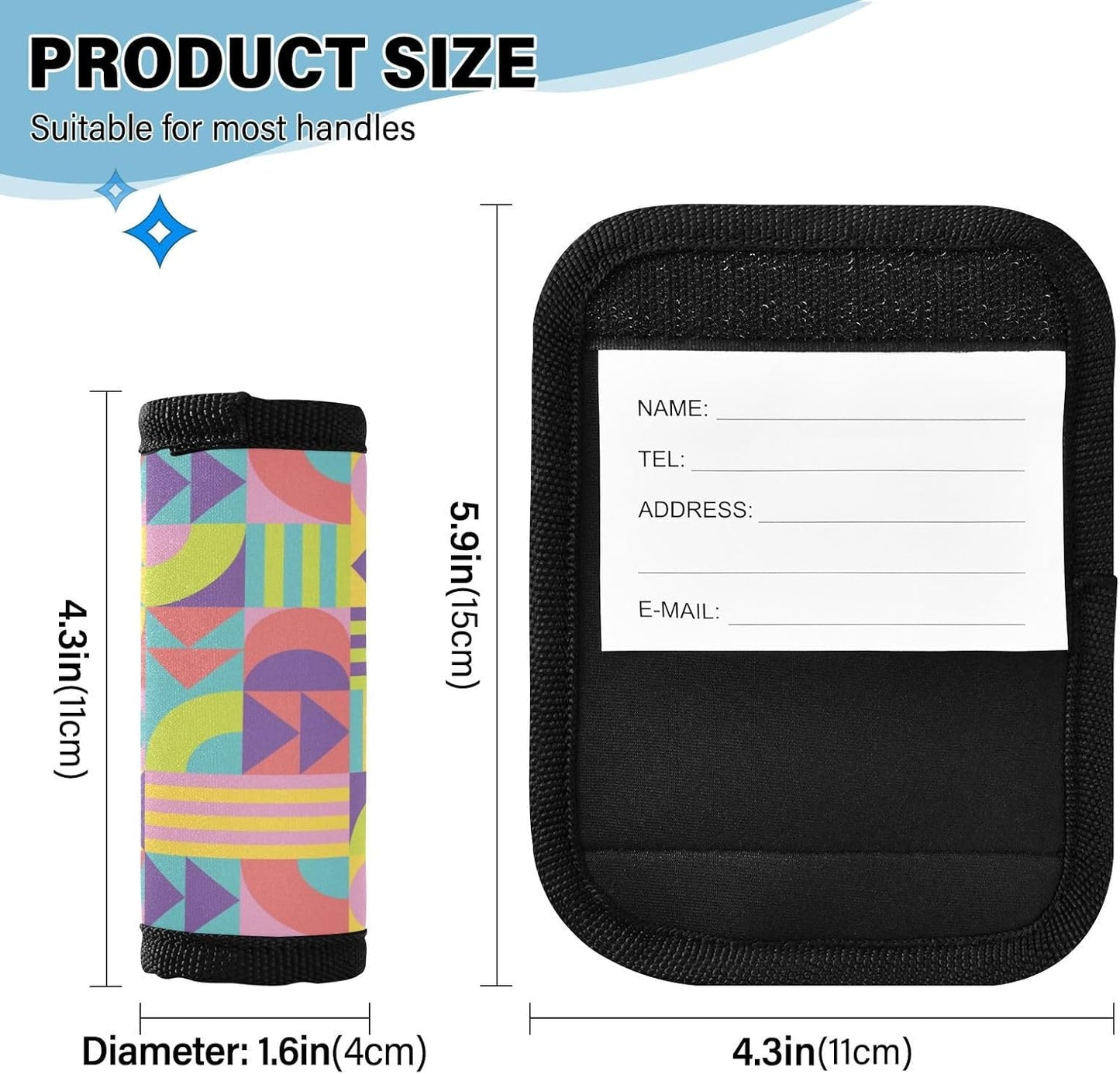 4 PC Luggage Handle Wrap Luggage Handle Covers Tags for Suitcase Bags Travel Luggage Handle Identifier Gripper Colorful Geometric