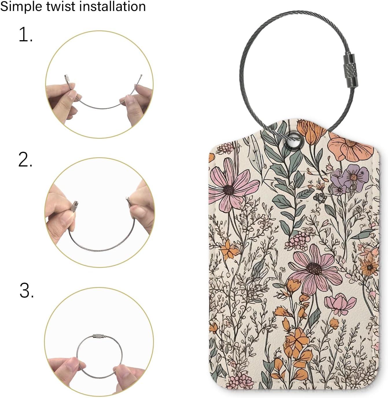 Vintage Retro Luggage Tags for Suitcases,Flower 2 Pack Baggage Tag Label with Steel Loop,Handbag School Bag Backpack Traveling Accessories,Flora Gifts for Women