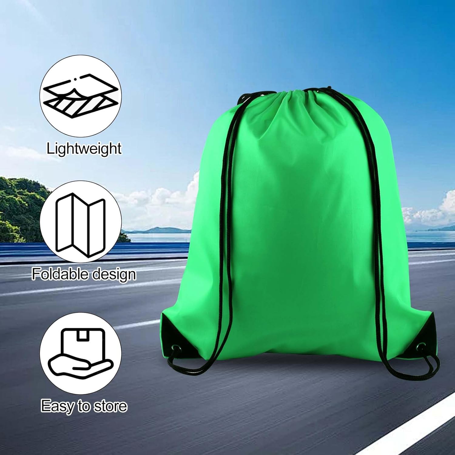 PLULON 15 Pcs Green Drawstring Bags Drawstring Backpack Bulk, String Backpack Cinch Sack Sport Gym
