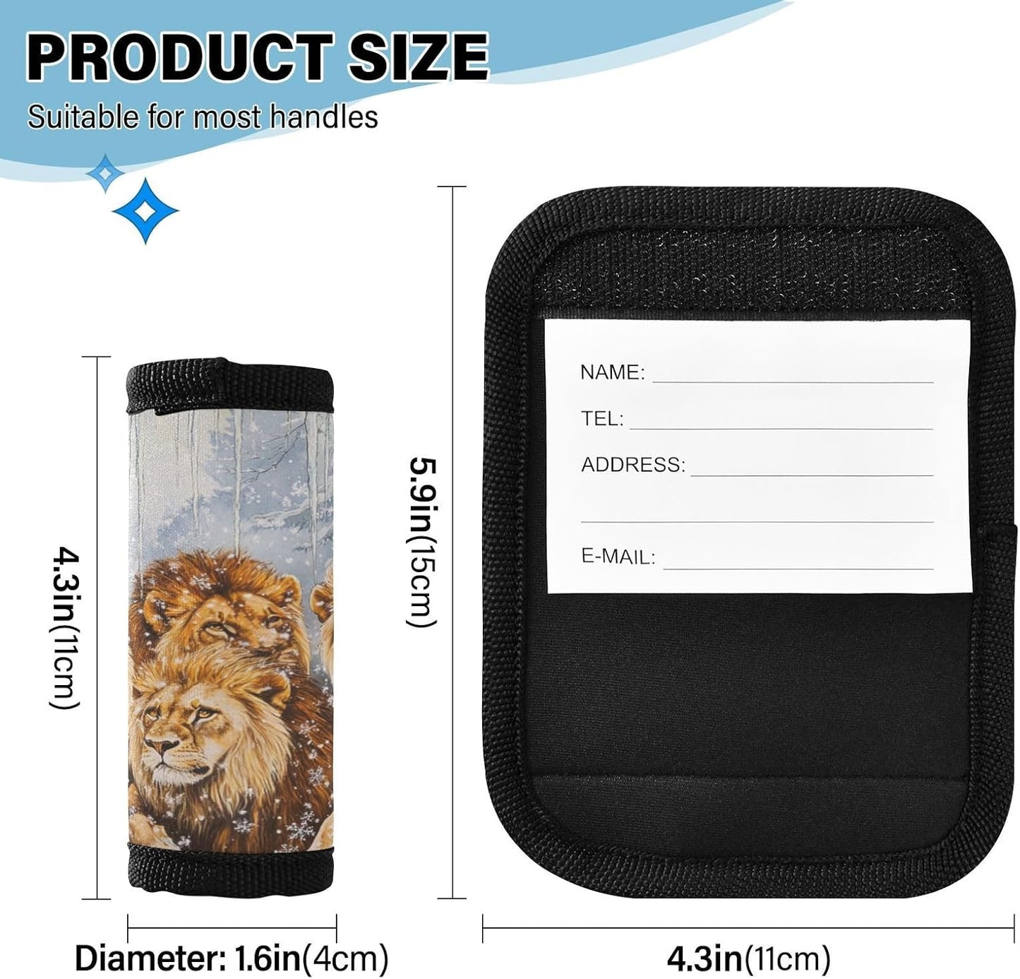 Winter Snow Lions 4 Pack Luggage Handle Wraps Covers for Suitcase Identifiers Bag Tags Travel Accessories