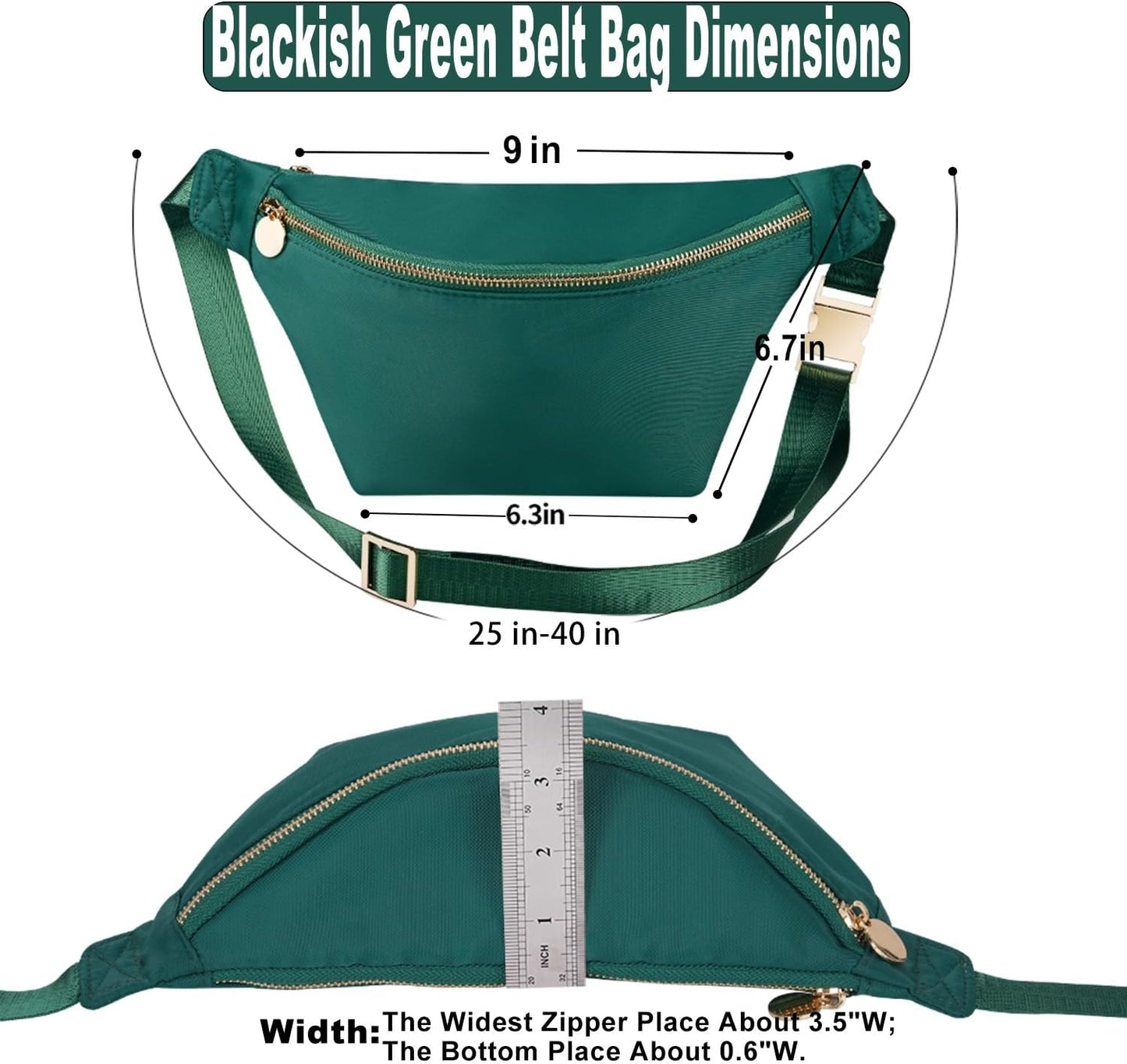 Fanny Packs for Women Cross Body Crossbody Sling Bags for Women Nylon Waist Belt (Blackish Green)