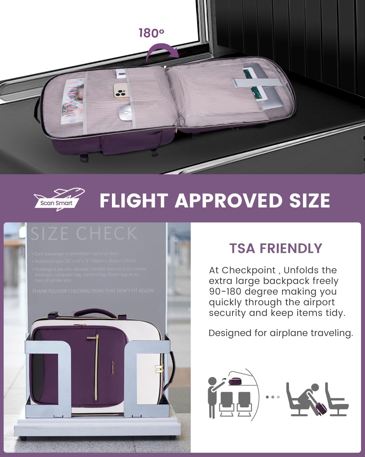 LOVEVOOK 50L Travel Backpack for Women & Men, Airline Approved Carry On Luggage with 3 Packing Cubes, TSA Overnight Bags, Waterproof Personal Item Bag, Weekender Essentials Backpacks fits 17" Laptop