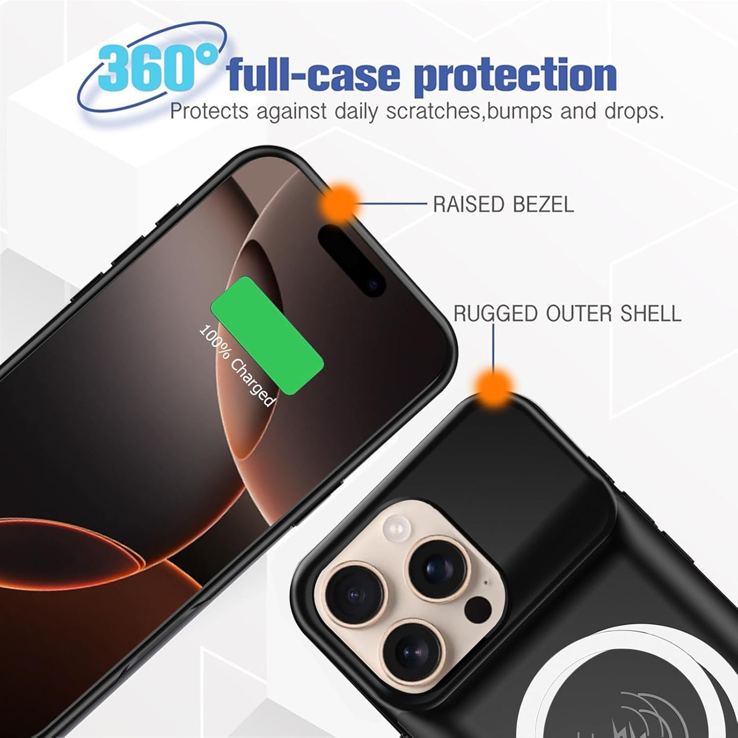 Battery Case for iPhone 16 Pro Max, 12000mAh Capacity Portable Charger Case Rechargeable Smart Battery Pack Compatible with iPhone 16 Pro Max 6.9 inch Charging Cover Support Wireless Charging-Black