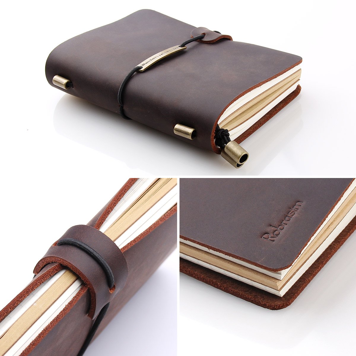 Robrasim Refillable Handmade Travelers Notebook, Leather Travel Journal Notebook for Men & Women