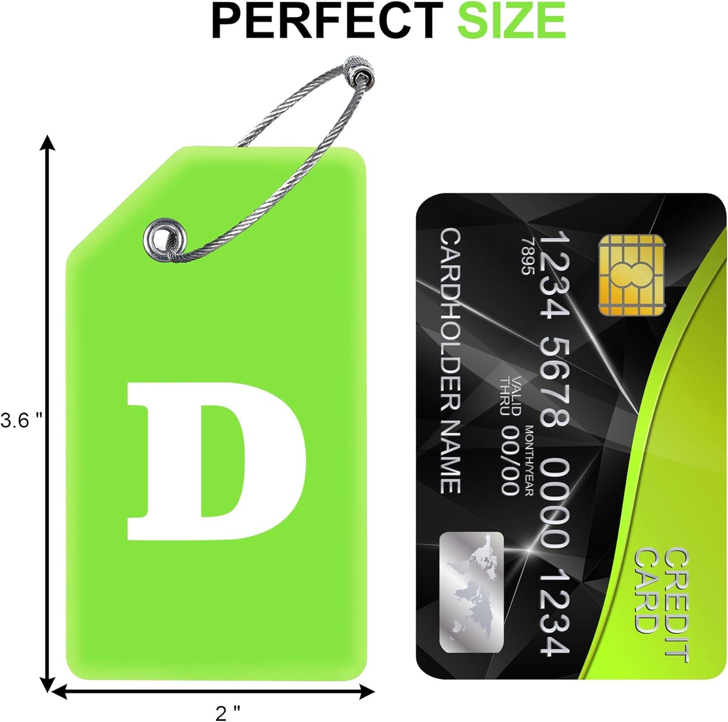 Gostwo 2 Pack Silicone Luggage Tags for Suitcases, 26 Initial Letter Baggage Labels Handbag School Bag Suitcase Instrument Tag with Stainless Steel Loop(Green)(Letter D)
