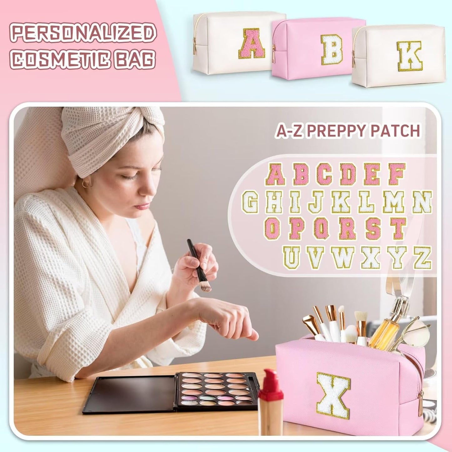 TOPEAST Preppy Makeup Bag, Small Cosmetic Travel Bags for Women, PU Leather Waterproof Toiletry Bag