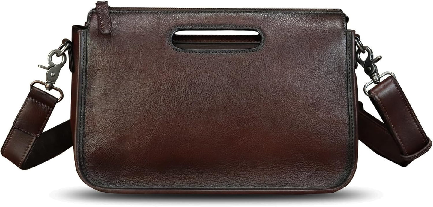 Genuine Leather Purses and Messenger Bag for Men Vintage Leather Briefcase Handbags Satchel Bags Shoulder Bag with Strap