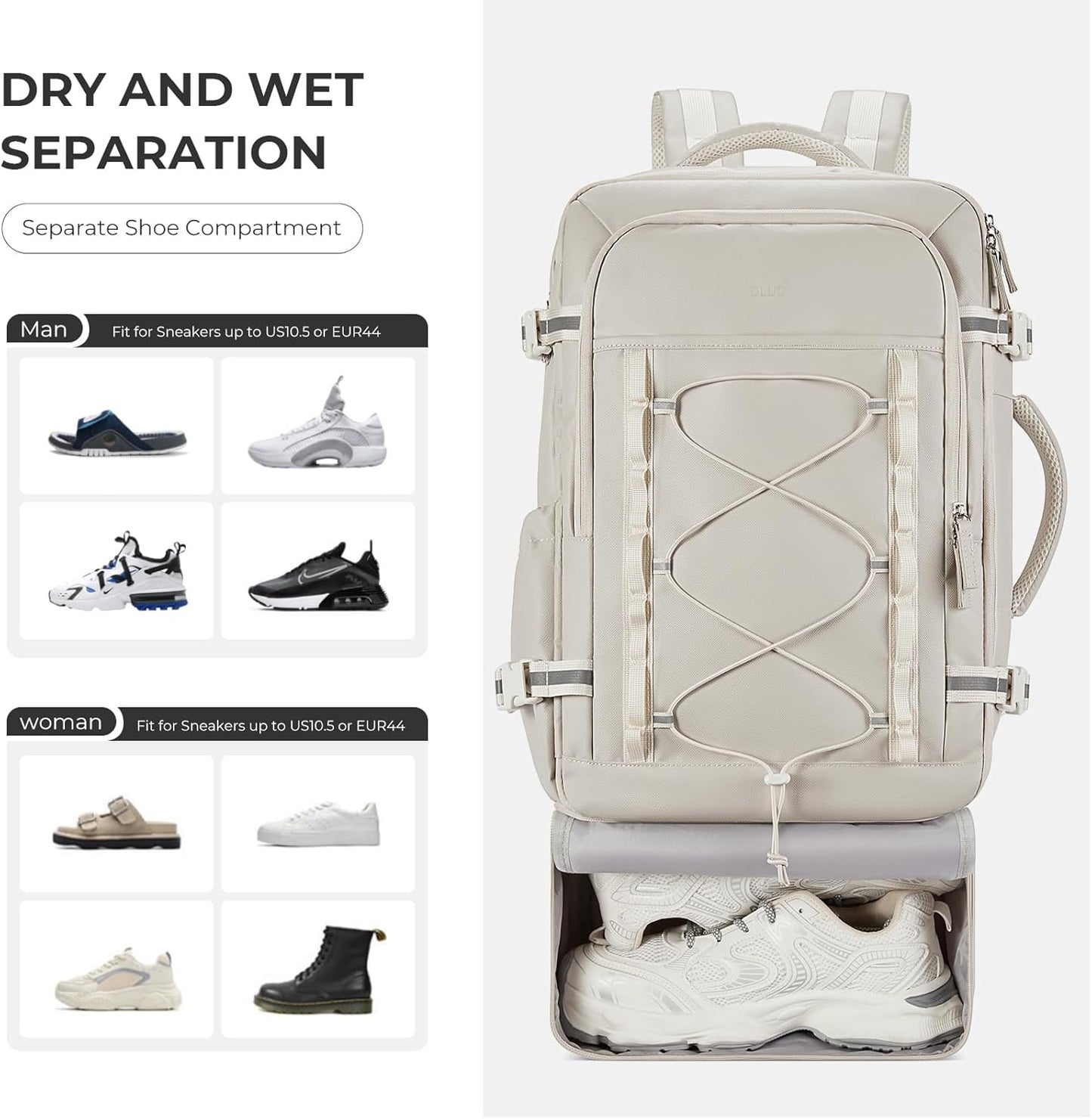 CLUCI Travel Backpack 30L, Waterproof Laptop Backpack Fits 17.3 Inch Laptop, Carry On Backpack with shoe compartment, Durable Expandable Gym, Large Hiking Backpack for Men Women（White）