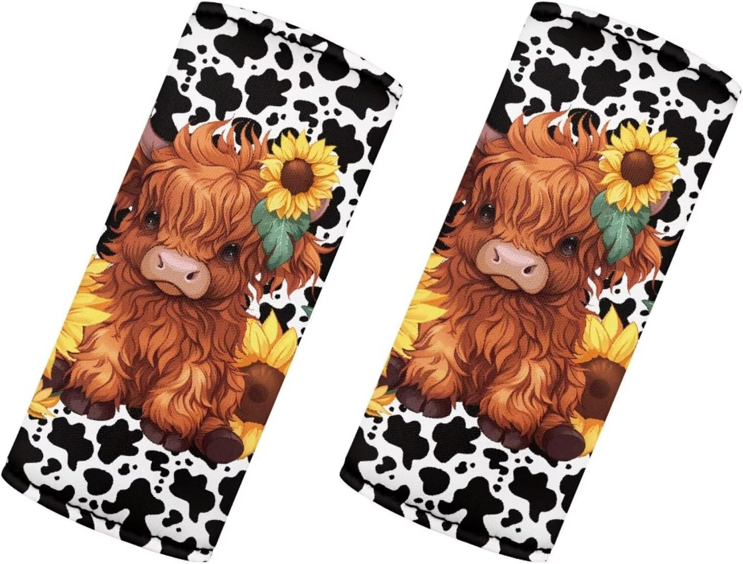 Highland Cattle Luggage Handle Cover Sleeve Protector Set 2 Pcs Cow Spot Suitcase Protective Luggage Handle Wraps for Suitacse Foldable